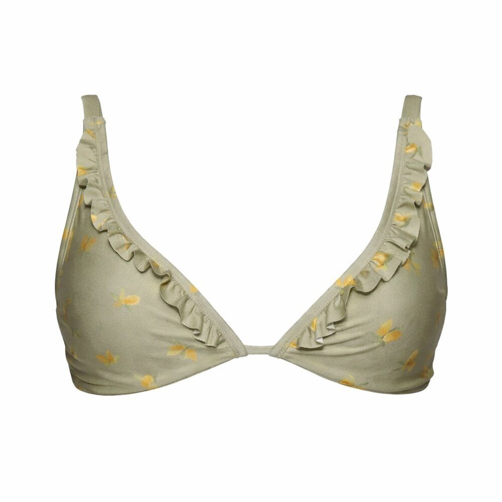 LC LAUREN CONRAD Green Flower Ruffle Bikini Top Size Small